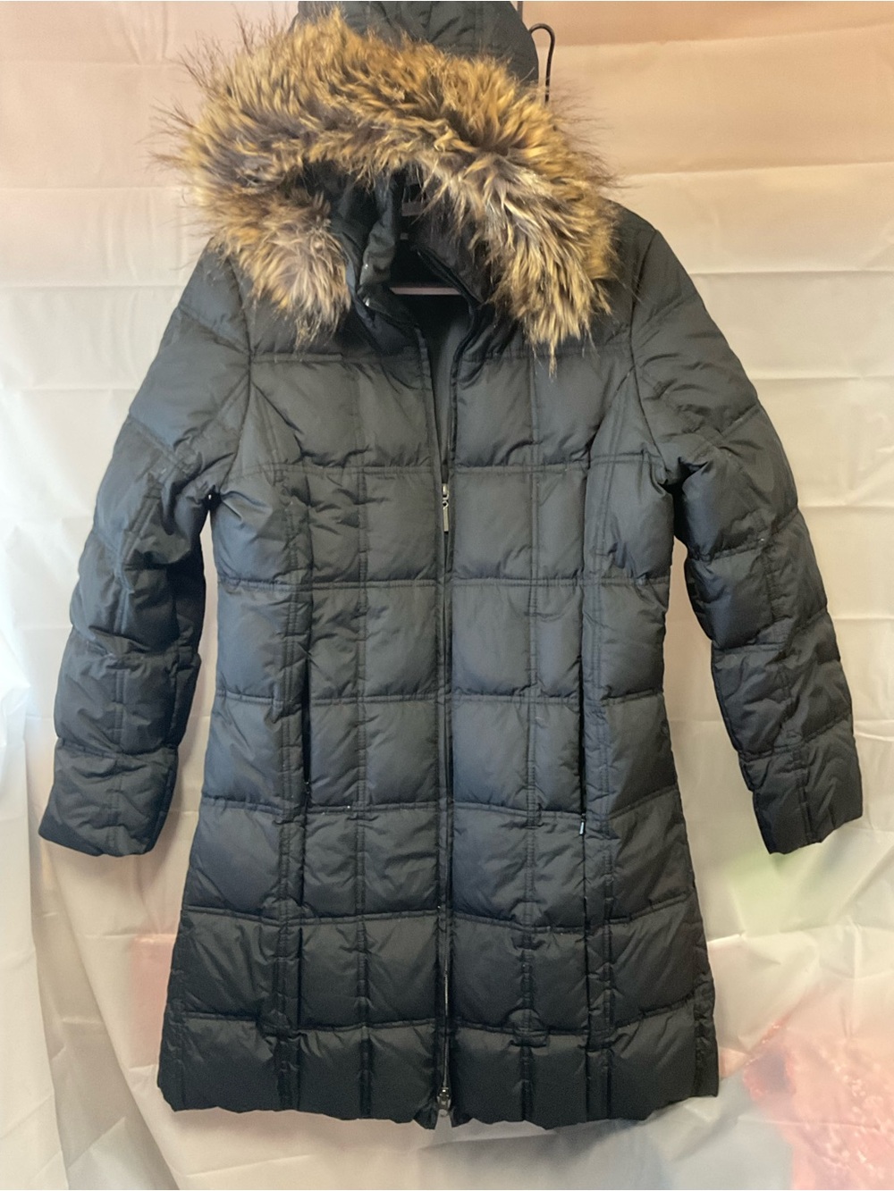 Weatherproof Black Quilted Long Puffer Coat with Faux Fur Trim